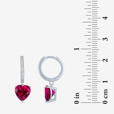 Yes, Please! Womens Lab Created Red Ruby Sterling Silver Heart Drop Earrings