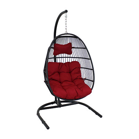 Asstd National Brand Julia Hanging Egg Chair With Cushion And Stand In Red