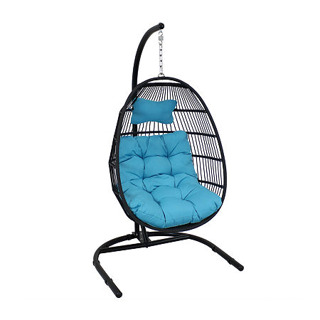 Asstd National Brand Julia Hanging Egg Chair With Blue Cushion And Stand