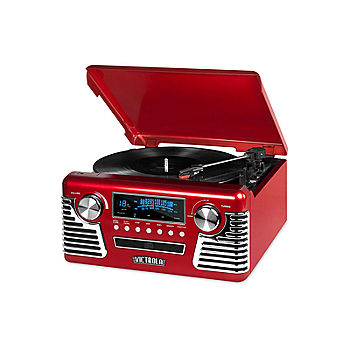 Trexonic Retro Record Player with Bluetooth CD Players and 3-Speed Turntable in Black 