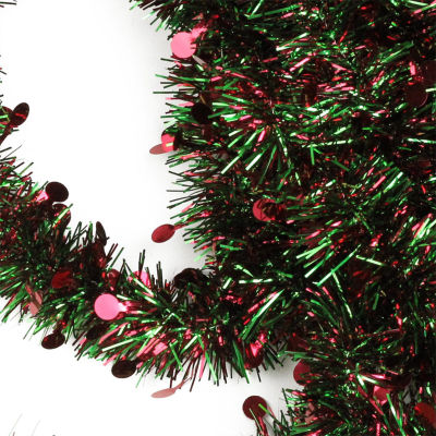 50' x 2.5'' Shiny Red and Green Tinsel Artificial Christmas Garland - Unlit