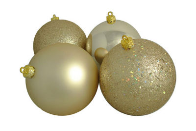 4ct Champagne Gold Shatterproof 4-Finish Christmas Ball Ornaments 6'' (150mm)