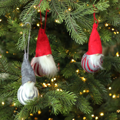 Set of Red and Gray Santa Gnome Christmas Ornaments Color