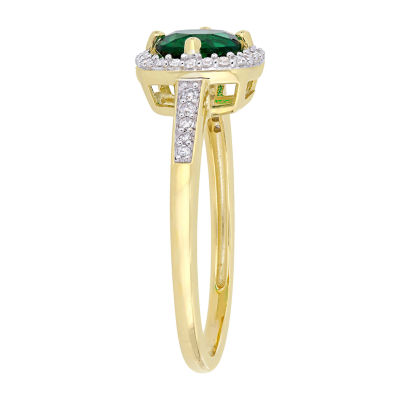 Womens 1/7 CT. T.W. Lab Created Green Emerald 10K Gold Halo Cocktail Ring