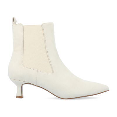 white kitten heel ankle boots