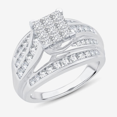 1 1/2 CT.T.W. Natural Diamond Side Stone Engagement Ring in 10K or 14K Gold