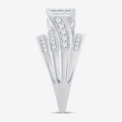 1 1/2 CT.T.W. Natural Diamond Side Stone Engagement Ring in 10K or 14K Gold