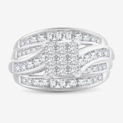 1 1/2 CT.T.W. Natural Diamond Side Stone Engagement Ring in 10K or 14K Gold