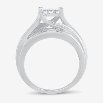 1 1/2 CT.T.W. Natural Diamond Side Stone Engagement Ring in 10K or 14K Gold