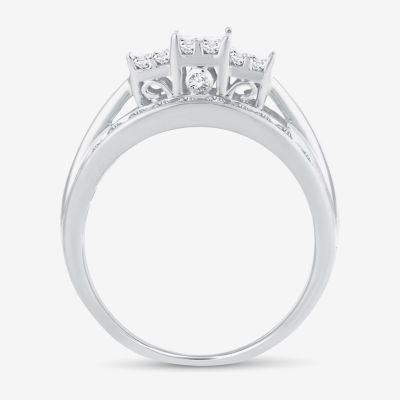 Love Lives Forever 1 CT.T.W. Natural Diamond Side Stone 3-Stone Engagement Ring in 10K or 14K Gold