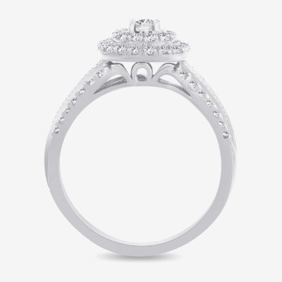 1/2 CT.T.W. Natural Diamond Cushion Shape Side Stone Halo Engagement Ring 10K or 14K Gold