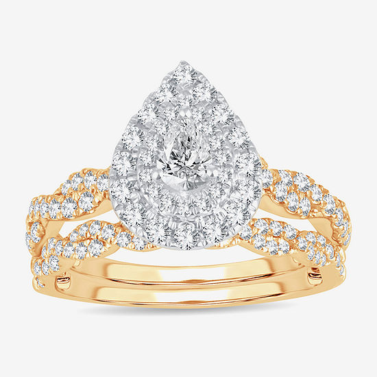 Signature By Modern Bride 1 CT. T.W.  Diamond Pear Shape Side Stone Halo Bridal Set in 10K or 14K Gold