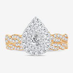 Signature By Modern Bride 1 CT. T.W.  Diamond Pear Shape Side Stone Halo Bridal Set in 10K or 14K Gold