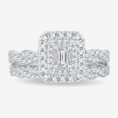 Signature By Modern Bride 1 CT.T.W. Natural Diamond Side Stone Halo Bridal Set in 10K or 14K Gold