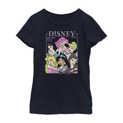 Disney Little & Big Kid Girls Crew Neck Short Sleeve Regular Fit Princess Graphic T-Shirt