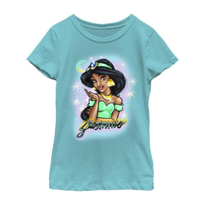 Disney Little & Big Kid Girls Crew Neck Short Sleeve Regular Fit Jasmine Graphic T-Shirt