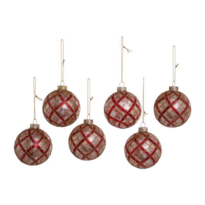 Kurt Adler 80mm Silver With Gold And Red Plaid Glass Ball 6-pc. Christmas Ornament