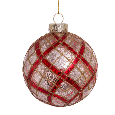 Kurt Adler 80mm Silver With Gold And Red Plaid Glass Ball 6-pc. Christmas Ornament