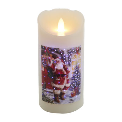 Kurt Adler 7" Fibroptic Led Santa Wax Candle Lighted Christmas Tabletop Decor