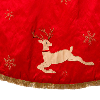 Kurt Adler 54in Red And Tan Reindeer Indoor Tree Skirt