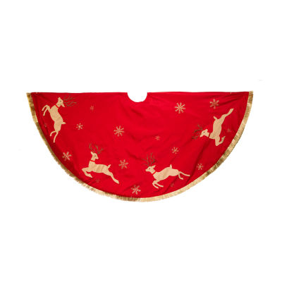 Kurt Adler 54in Red And Tan Reindeer Indoor Tree Skirt