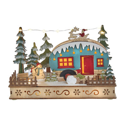 Kurt Adler "7.5"" Wooden Camper With Santa" Lighted Christmas Tabletop Decor