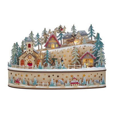 Kurt Adler Village With Santa Lighted Christmas Tabletop Decor, Color