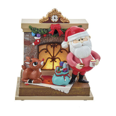 Kurt Adler Rudolph And Santa Fireplace Christmas Tabletop Decor