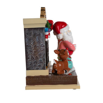 Kurt Adler Rudolph And Santa Fireplace Christmas Tabletop Decor