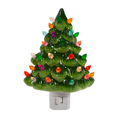 Kurt Adler Ceramic Green Tree Night Lighted Christmas Tabletop Decor