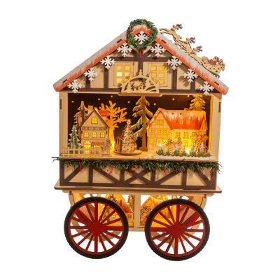 Kurt Adler Led Wooden Village Scene Plays Music Lighted Christmas Tabletop Decor