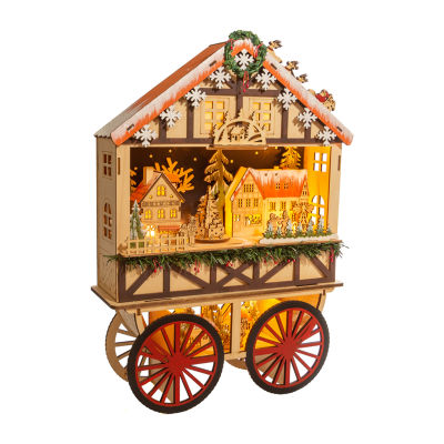 Kurt Adler Led Wooden Village Scene Plays Music Lighted Christmas Tabletop Decor