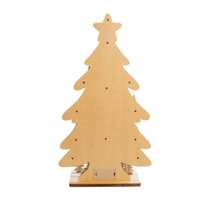 Kurt Adler Wooden Tree With Village Scene Lighted Christmas Tabletop Decor
