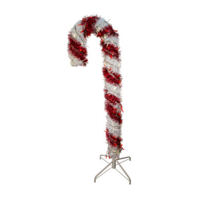 Kurt Adler 4 Foot Prelit Led Tinsel Candy Cane Christmas Holiday Yard Art