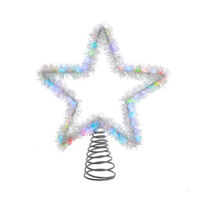 Kurt Adler 12.2" Led Silver Tinsel Star Christmas Tree Topper