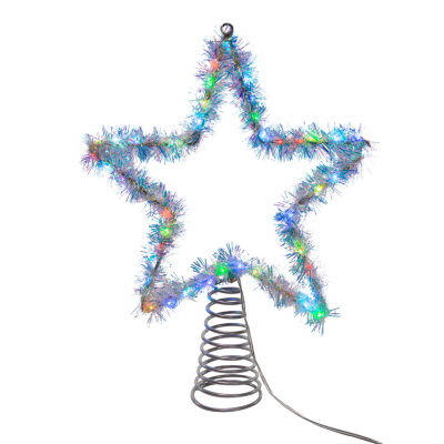 Kurt Adler 12.2" Led Silver Tinsel Star Christmas Tree Topper