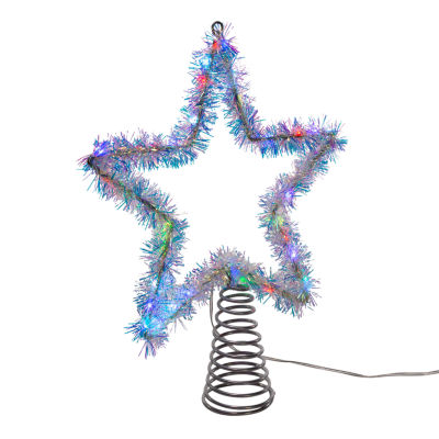 Kurt Adler 12.2" Led Silver Tinsel Star Christmas Tree Topper