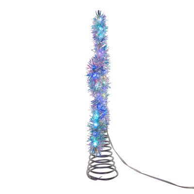 Kurt Adler 12.2" Led Silver Tinsel Star Christmas Tree Topper