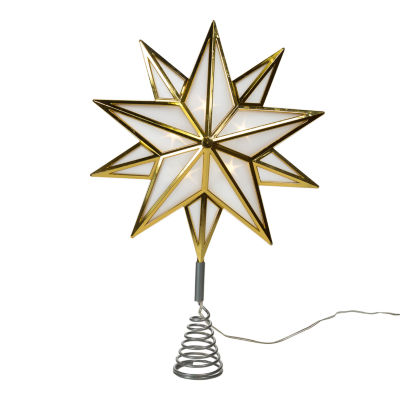 Kurt Adler 15" White Led Gold Star Christmas Tree Topper