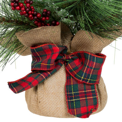 Kurt Adler Berries And Plaid Ribbon Green 1 1/2 Feet Christmas Tree