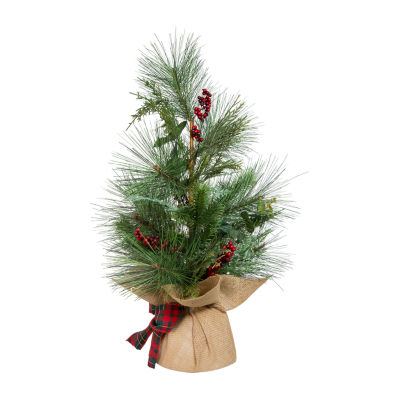 Kurt Adler Berries And Plaid Ribbon Green 2 Foot Christmas Tree