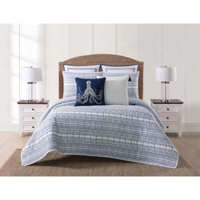 Nautica Marina Cove Cotton Reversible Quilt And Bonus Set