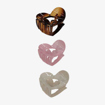 Arizona Pink White & Brown Heart Claw 3-pc. Hair Clip