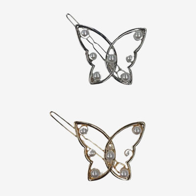 Arizona Gold & Silver Tone Butterfly Bobby Simulated Pearl 2-pc. Hair Clip