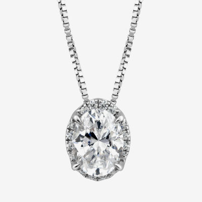 (I / I1) Womens 1 CT. T.W. Lab Grown White Diamond 10K White Gold Oval Pendant Necklace