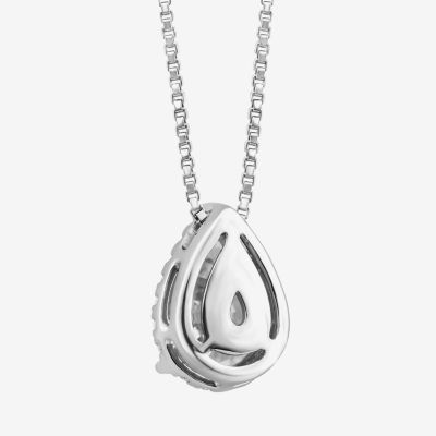 (I / I1) Womens 1 CT. T.W. Lab Grown White Diamond 10K White Gold Pear Pendant Necklace