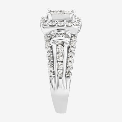 Womens 1 1/2 CT. T.W. Natural White Diamond 10K White Gold Rectangular Side Stone Engagement Ring