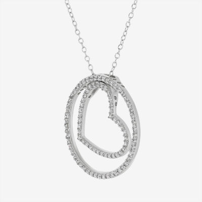 Sterling Silver 3-in-1 Cubic Zirconia Circle Heart Necklace