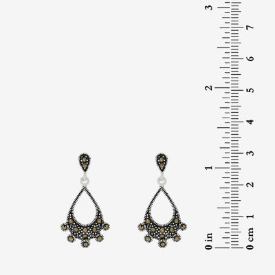 Womens Genuine Black Marcasite Sterling Silver Curved Drop Earrings