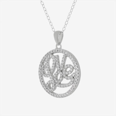 DiamonArt® "Love" Womens 1 1/6 CT. T.W.  White Cubic Zirconia Sterling Silver Round Pendant Necklace